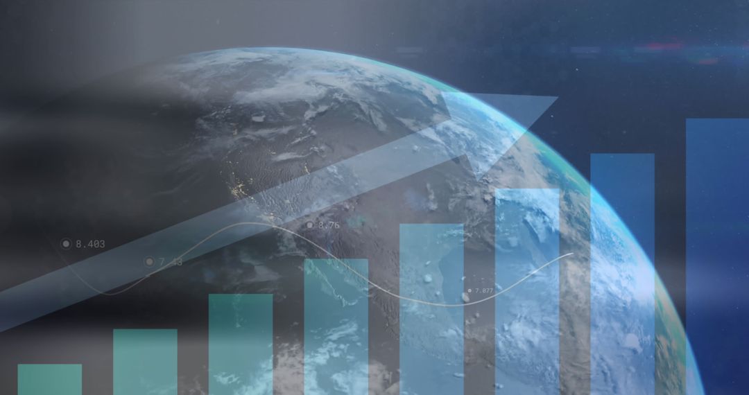 Global Financial Data Metrics with Rising Arrow over Earth