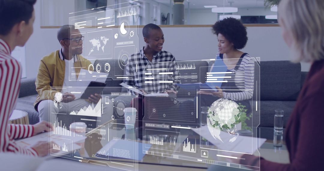 Diverse Team Analyzing Business Data in Modern Workspace