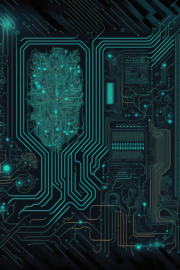 Image of computer circuit board and green light trails on dark background - Free Images, Stock Photos and Pictures on Pikwizard.com