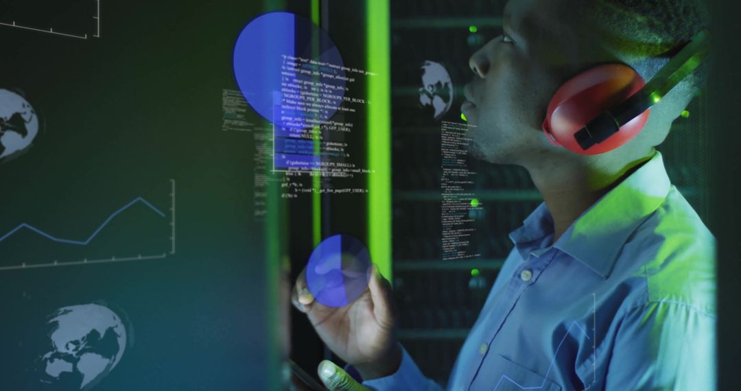 IT Professional Analyzing Data in High-Tech Server Room