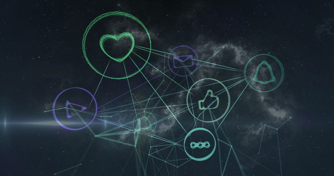 Abstract Digital Network Symbols Navigating Space