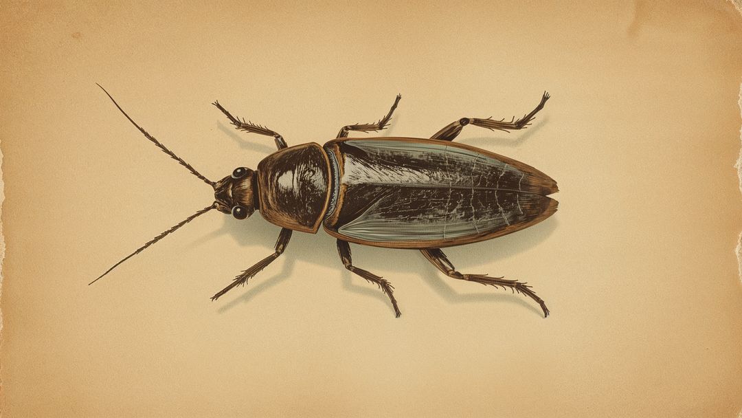 Vintage cricket-like cockroach insect illustration on parchment