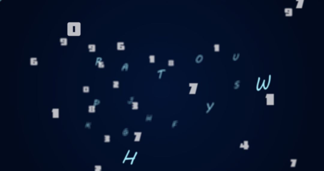Abstract Floating Numbers and Letters on Dark Background