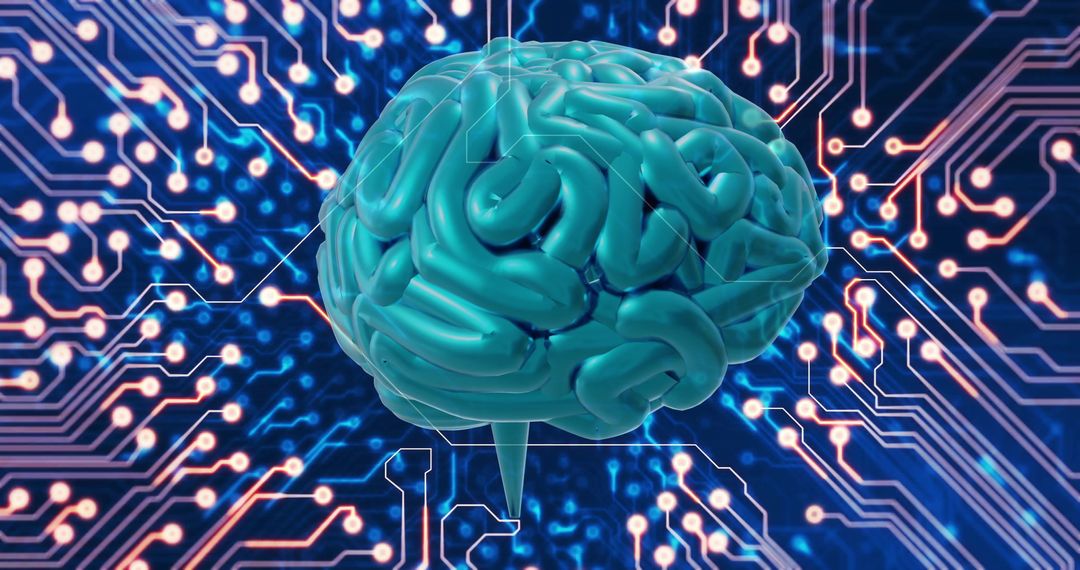 Human Brain Overlaying Digital Circuit Board Illustrates AI Connection