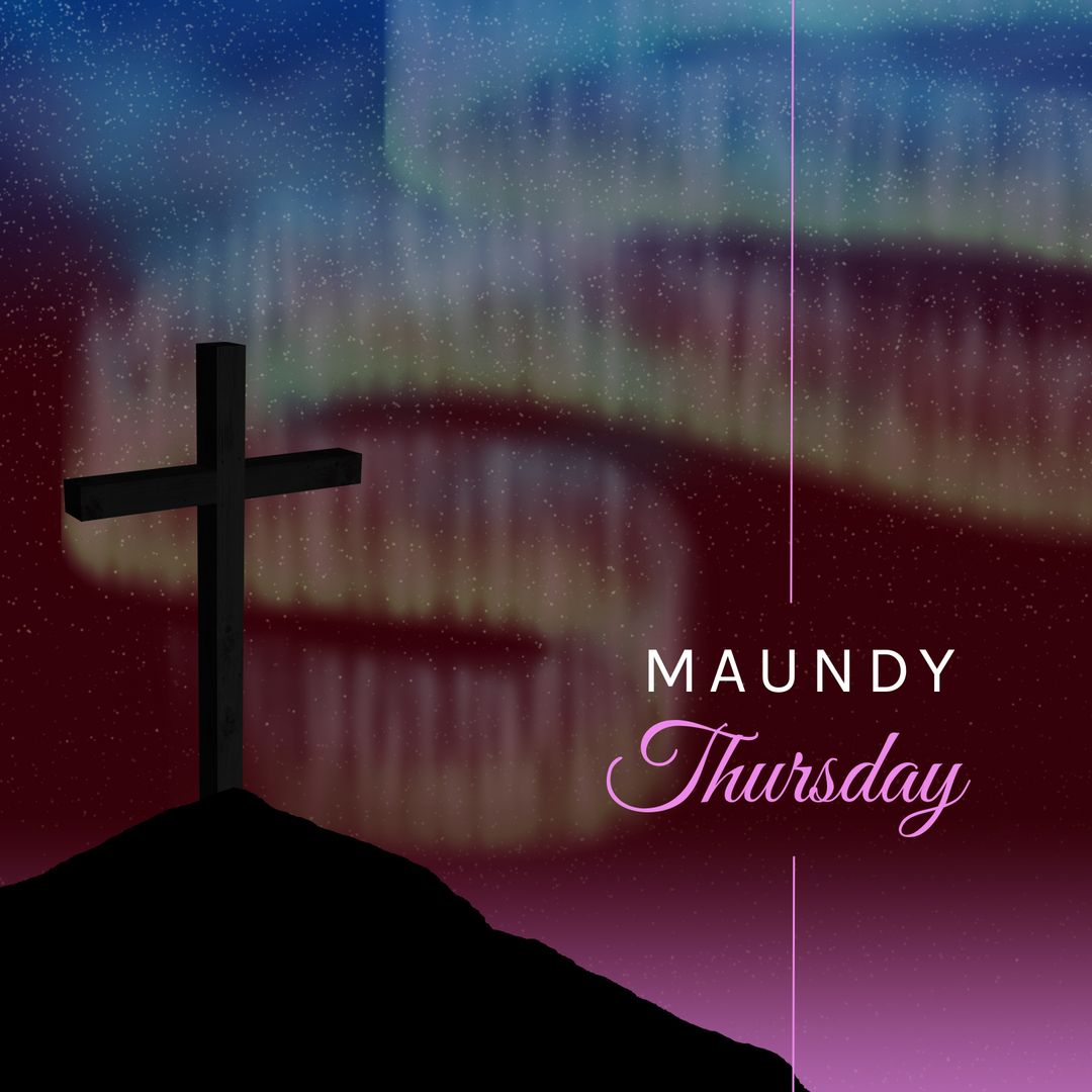 Maundy Thursday Cross Against Starry Night with Aurora Borealis