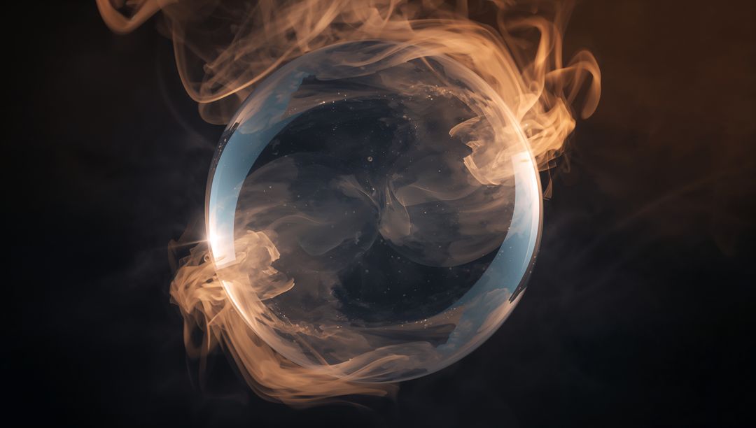 Ethereal Glowing Orb with Golden Smoke in Cosmic Atmosphere