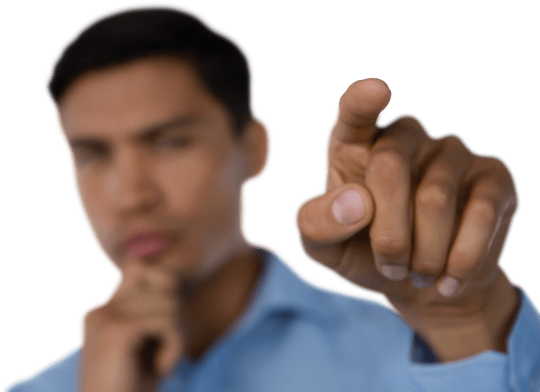 Transparent Businessman Pointing Gesture on White Background