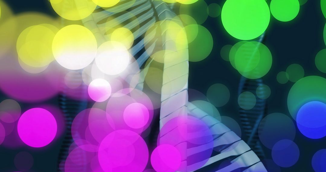 Abstract DNA Strand with Vibrant Light Bokeh Effects