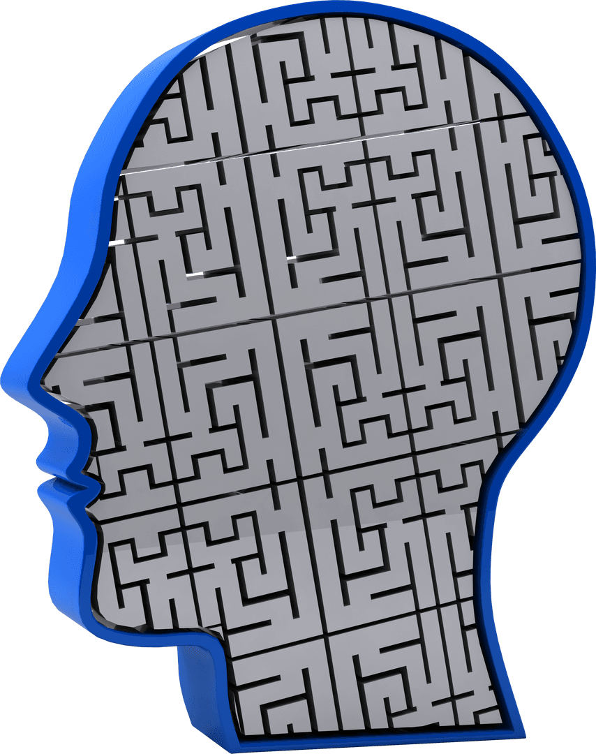 Transparent Maze Brain Silhouette Reflected Thought Patterns