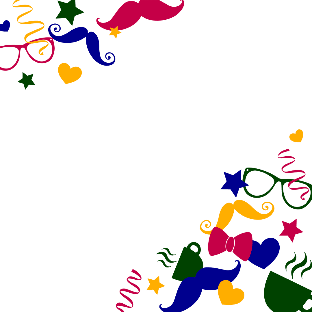 Transparent Frame with Festive Decorations and Mustache Confetti