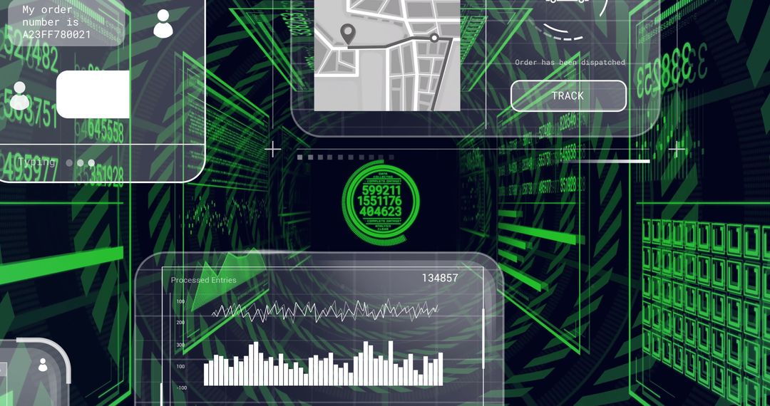Futuristic Data Analytics Interface with Complex HUD Features