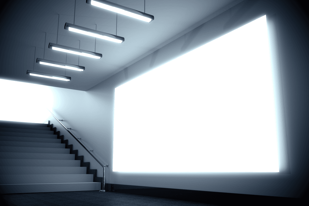 Modern Interior with Transparent Stairway Wall and Lighting