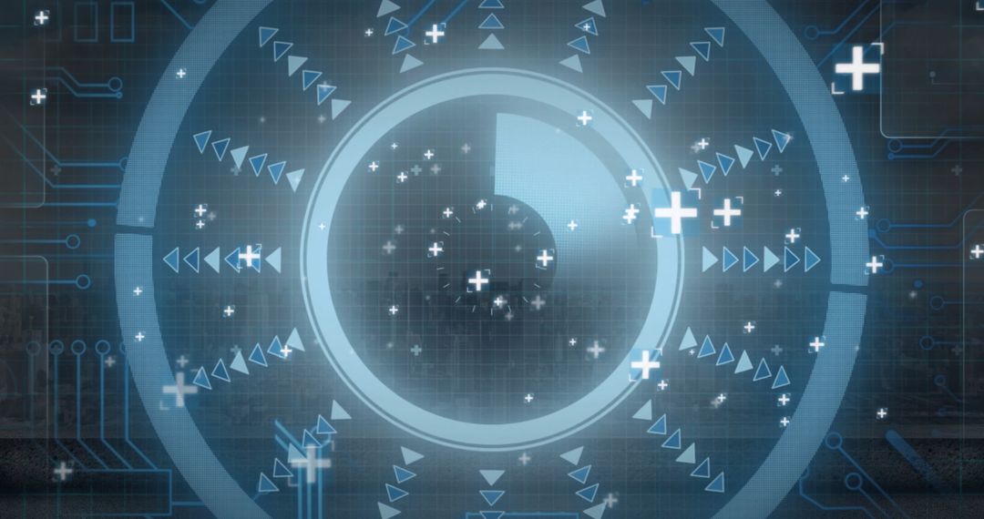 Futuristic Digital Interface with Geometric and Plus Signs