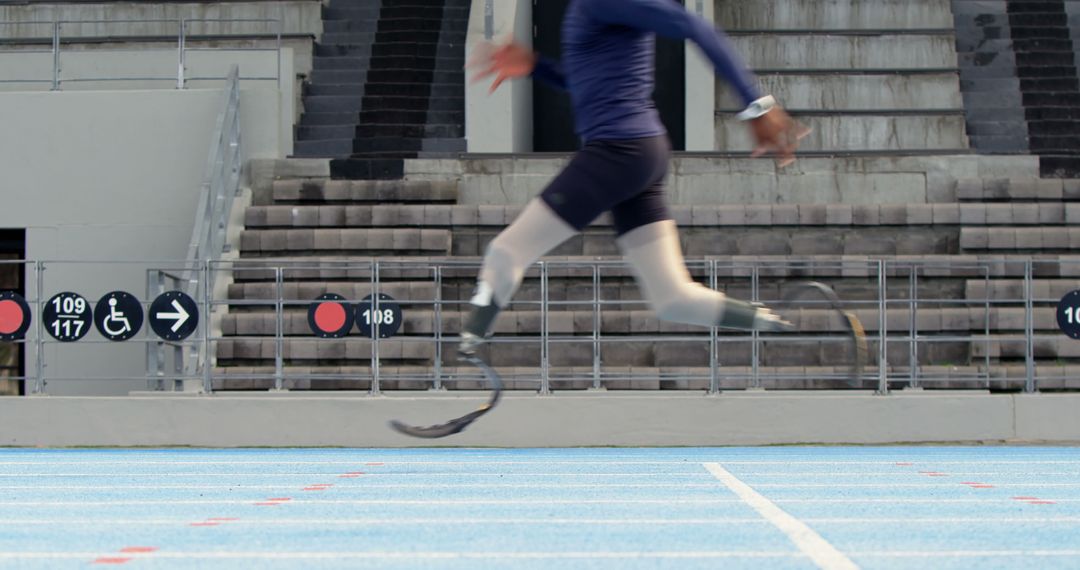 Male Parathlete Sprinting on Track with Prosthetic Legs - Free Images, Stock Photos and Pictures on Pikwizard.com