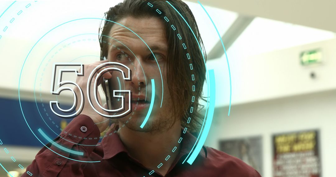 5G Technology Overlay with Businessman in Office