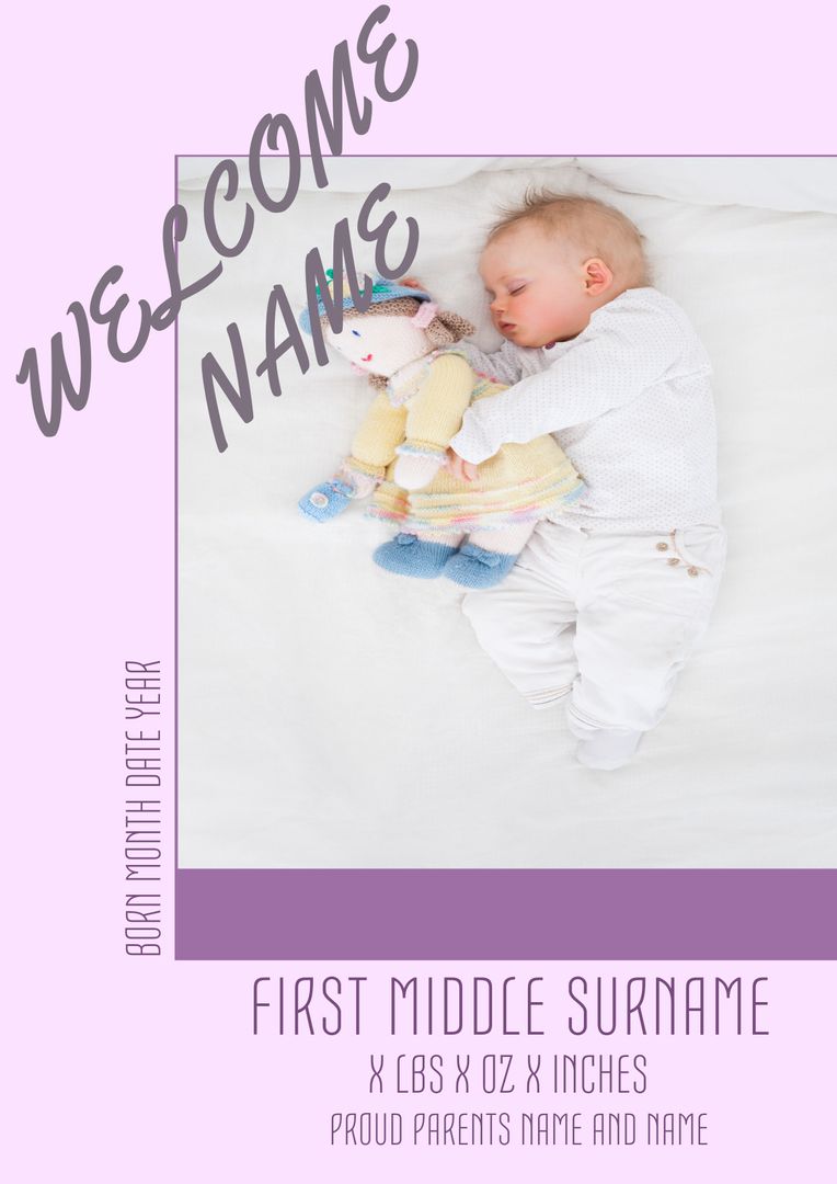 Adorable Sleeping Baby with Soft Toy for Birth Announcement