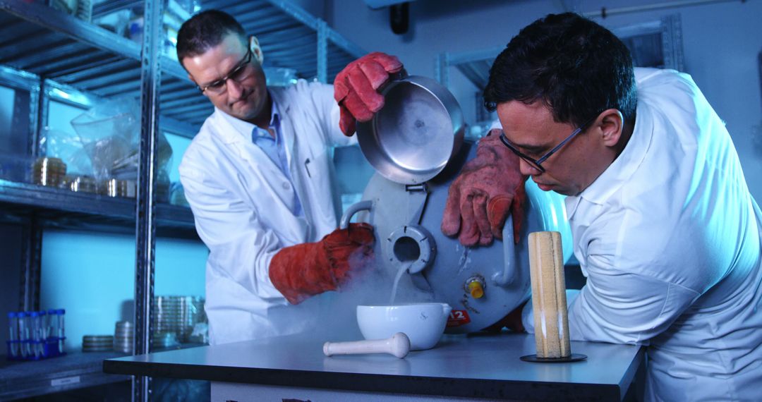 Scientists Handling Cryogenic Materials in Laboratory - Free Images, Stock Photos and Pictures on Pikwizard.com