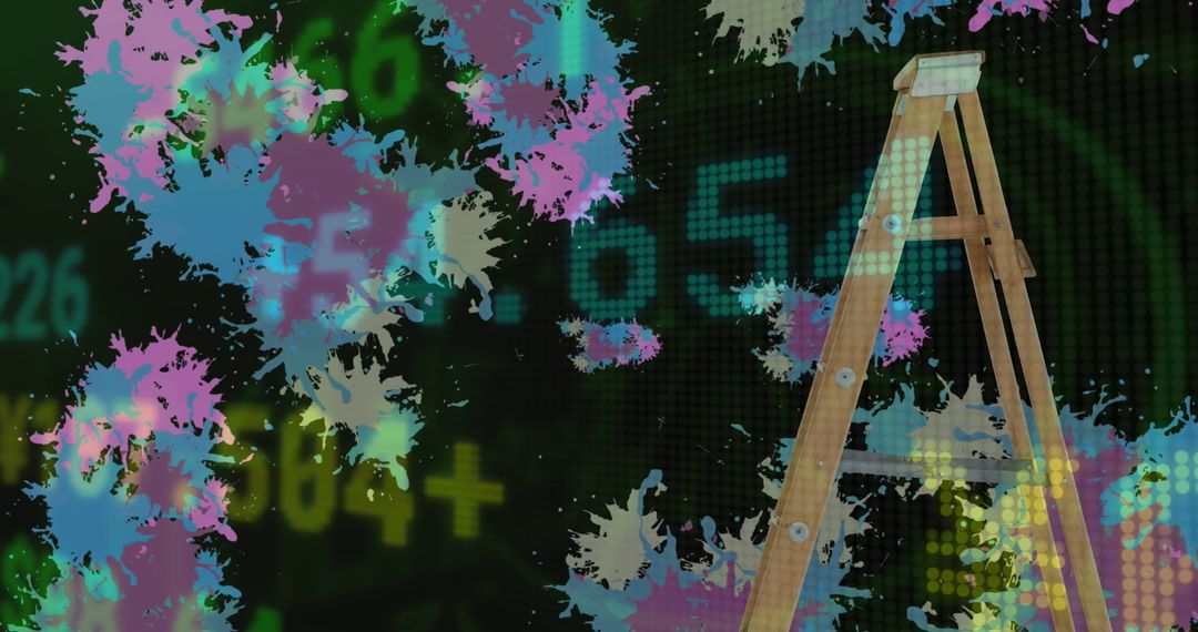 Stock Market Data with Colorful Paint Splashes and Ladder