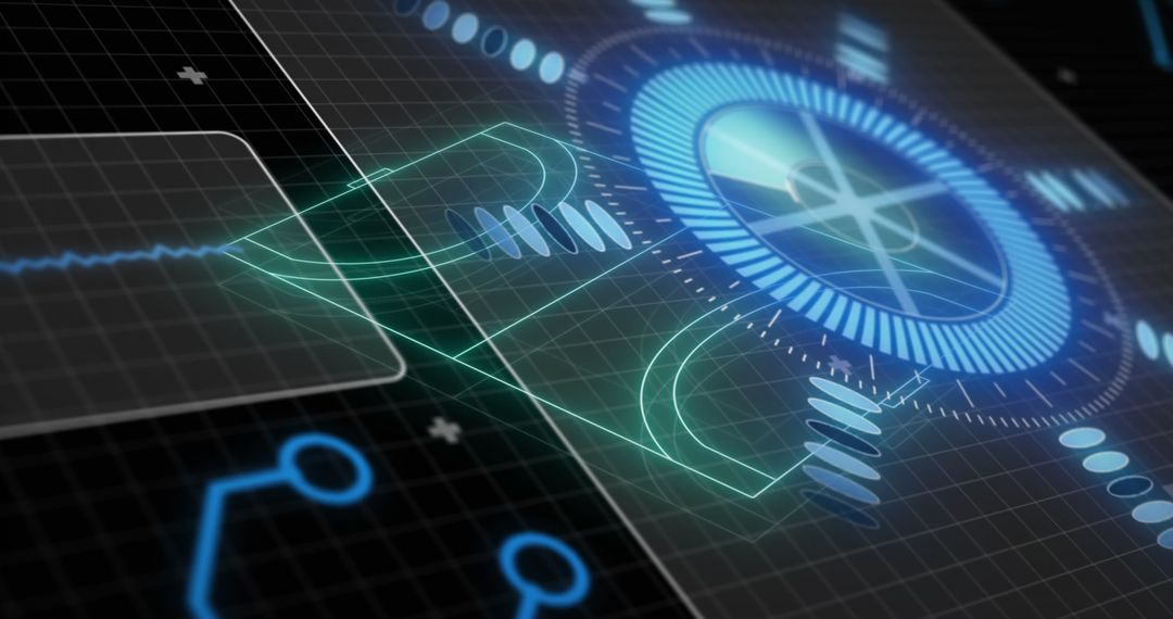 Futuristic Digital Interface with Glowing Neon Visualizations