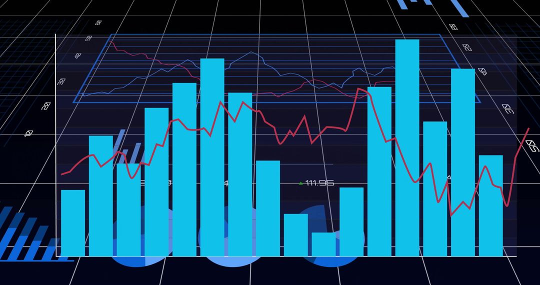 Futuristic Data Visualization with Cyan Bars and Red Line