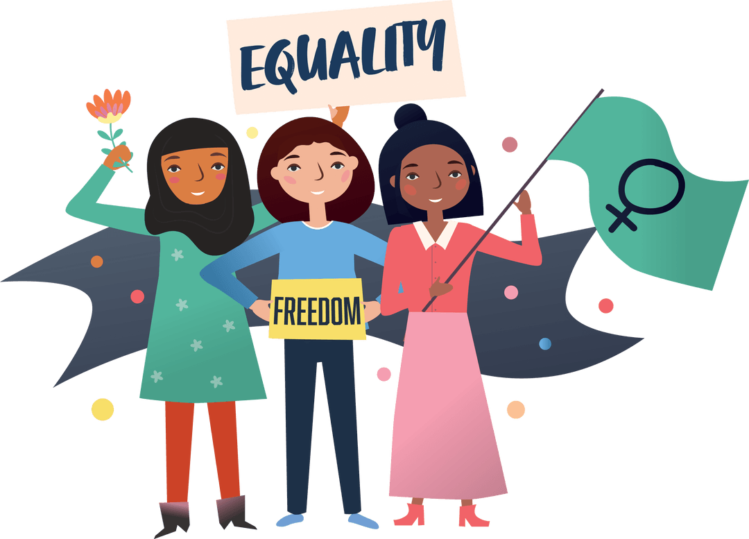 Diverse Women Advocating Equality and Freedom on Transparent Background