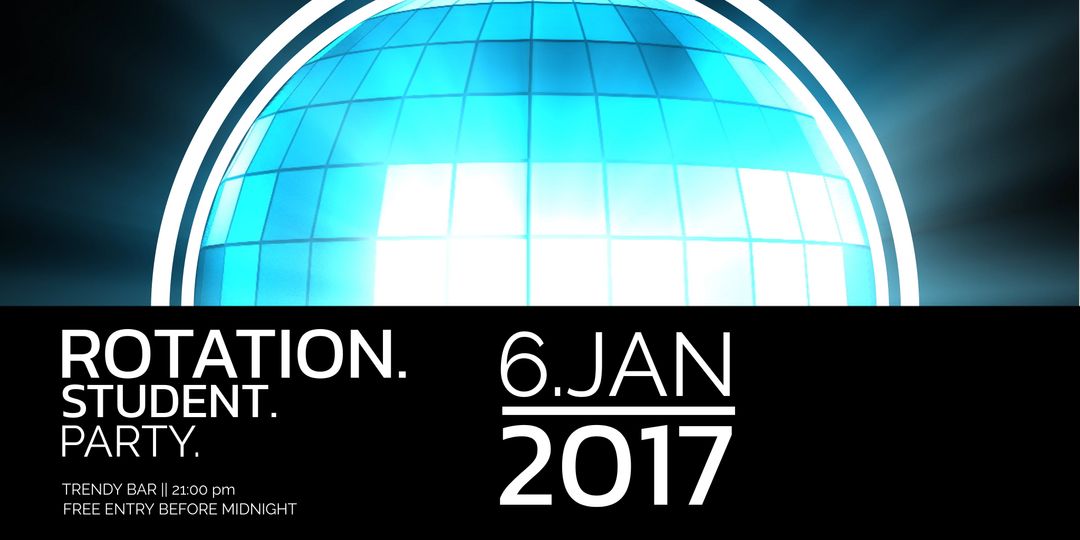Futuristic student party advertisement with glowing blue dome