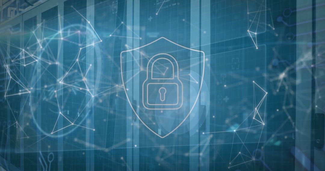 Cybersecurity Concept with Digital Lock and Network Patterns