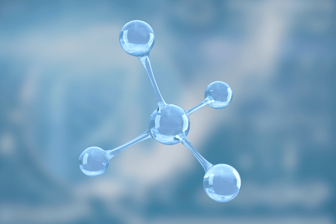 Transparent Blue Molecule on Soft Blue Background with Copy Space