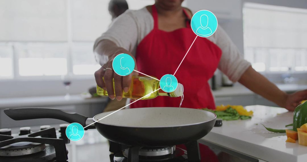 Senior African American Woman Connecting Through Digital Platform While Cooking