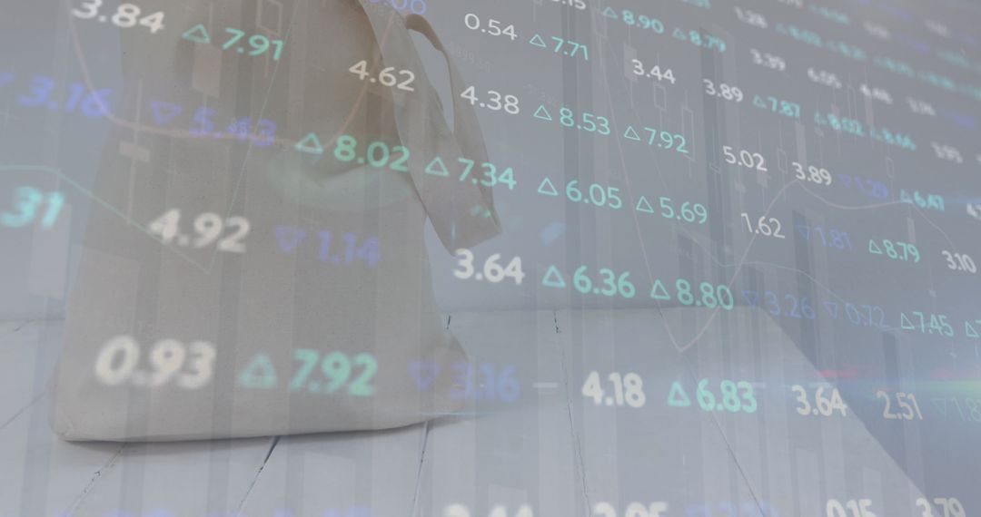 Financial Data Overlay on Shopping Bag Symbolizing Global Commerce