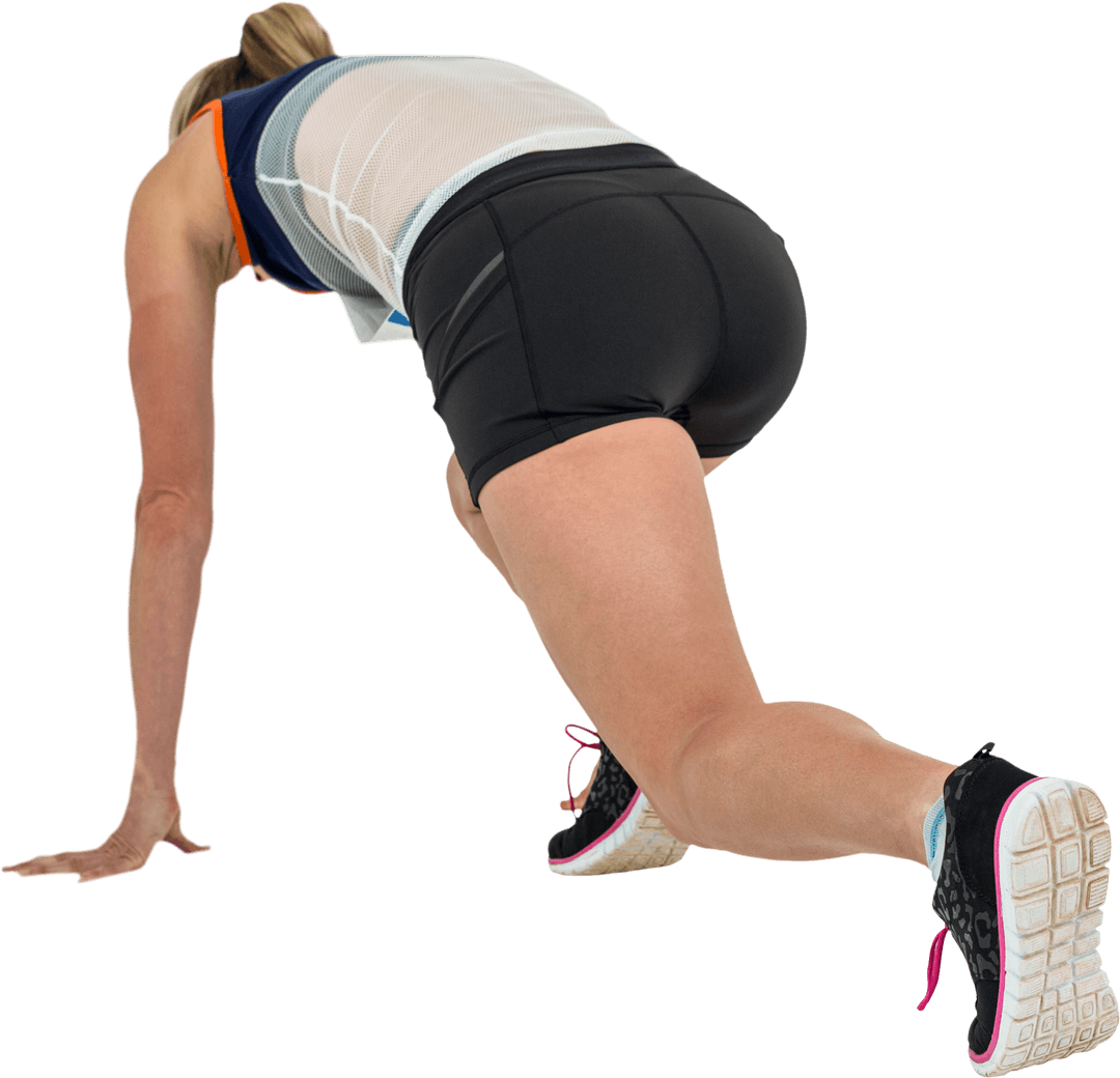 Female Athlete Ready for Sprint in Transparent Background
