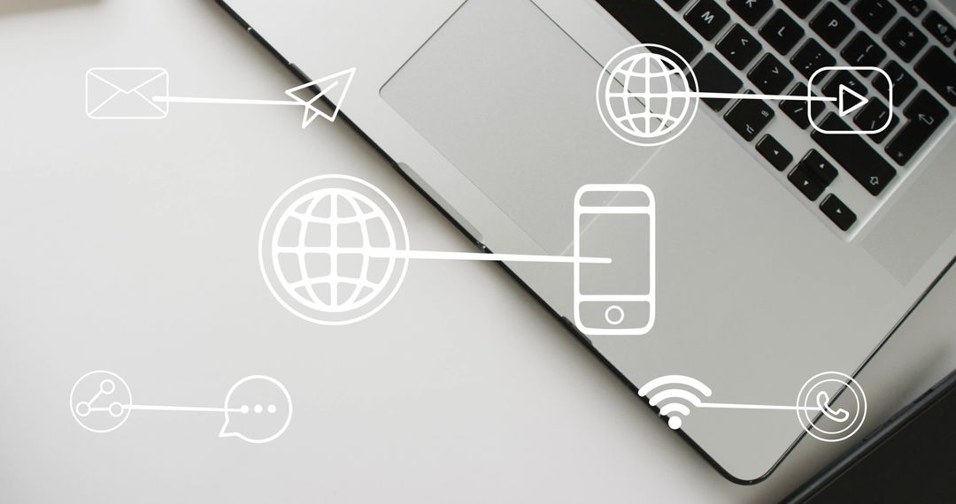 Digital Communication Icons on Laptop for Business Concept