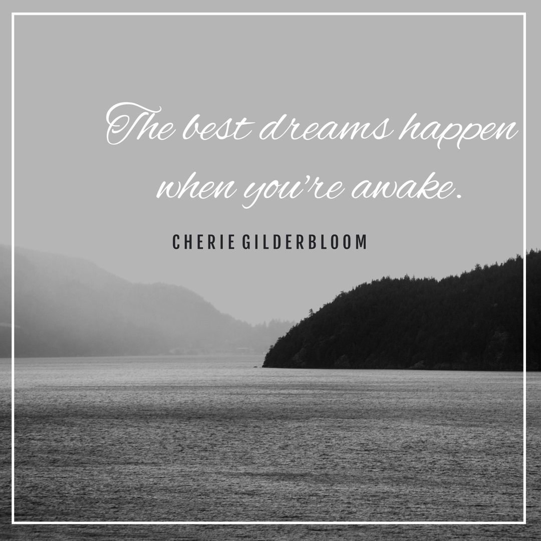 Inspiring motivation, a serene landscape overlaid with an uplifting quote about dreams and awareness - Download Free Stock Templates Pikwizard.com