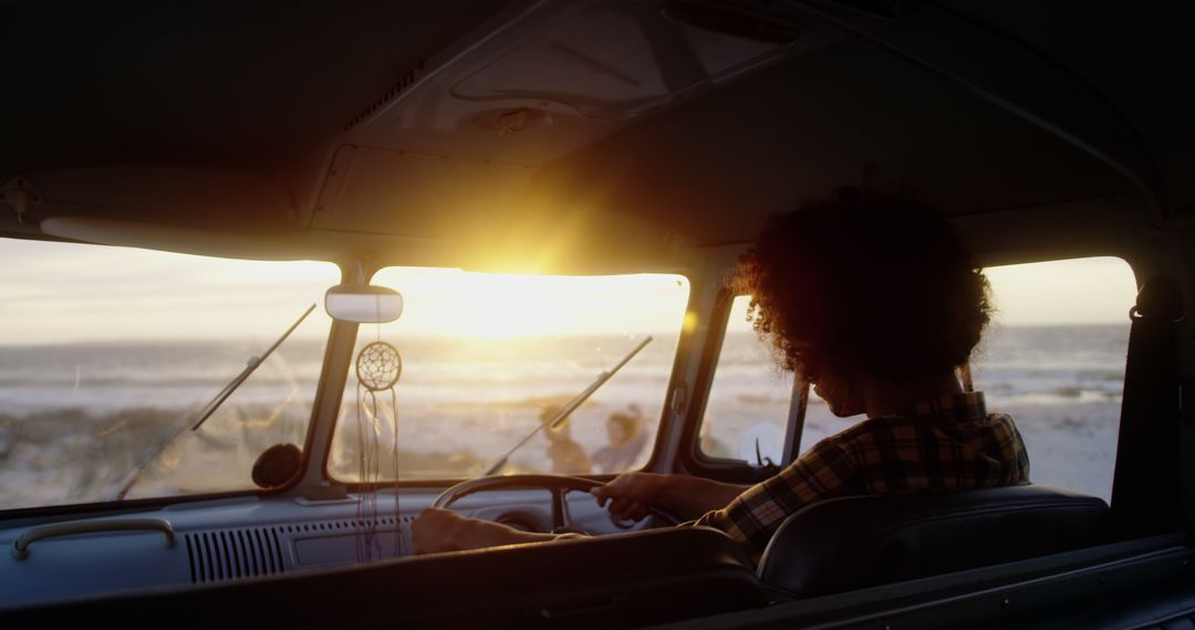 Relaxing in Vintage Van at Sunrise by Ocean - Free Images, Stock Photos and Pictures on Pikwizard.com