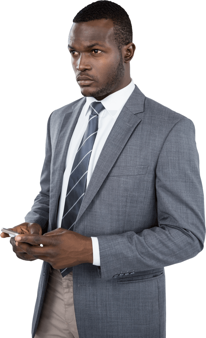Transparent Background Businessman Holding Mobile