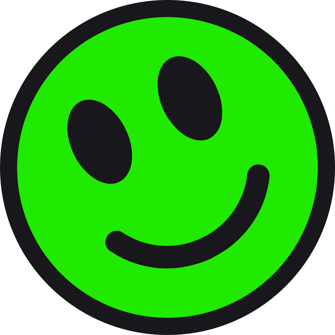 Neon Green Smiley Face Emoticon on Transparent Background