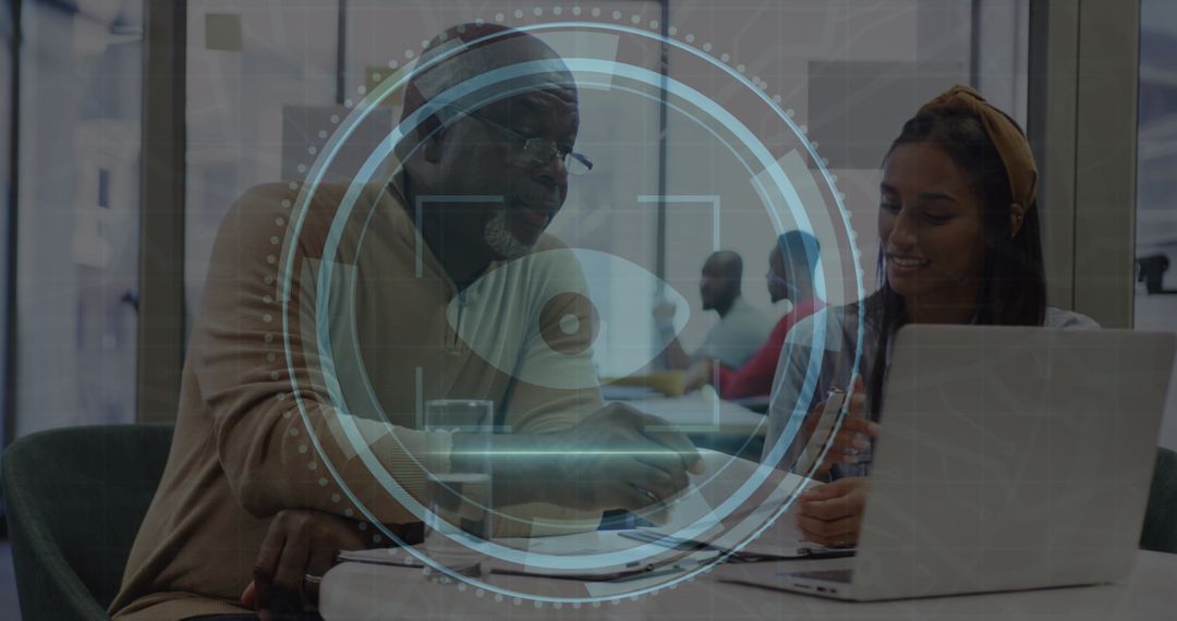 Cybersecurity Concept with Diverse Business Team and Digital Interface