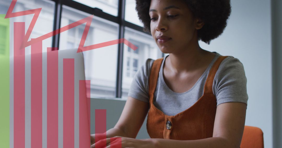 Businesswoman Analyzing Digital Data with Rising Graph Overlay