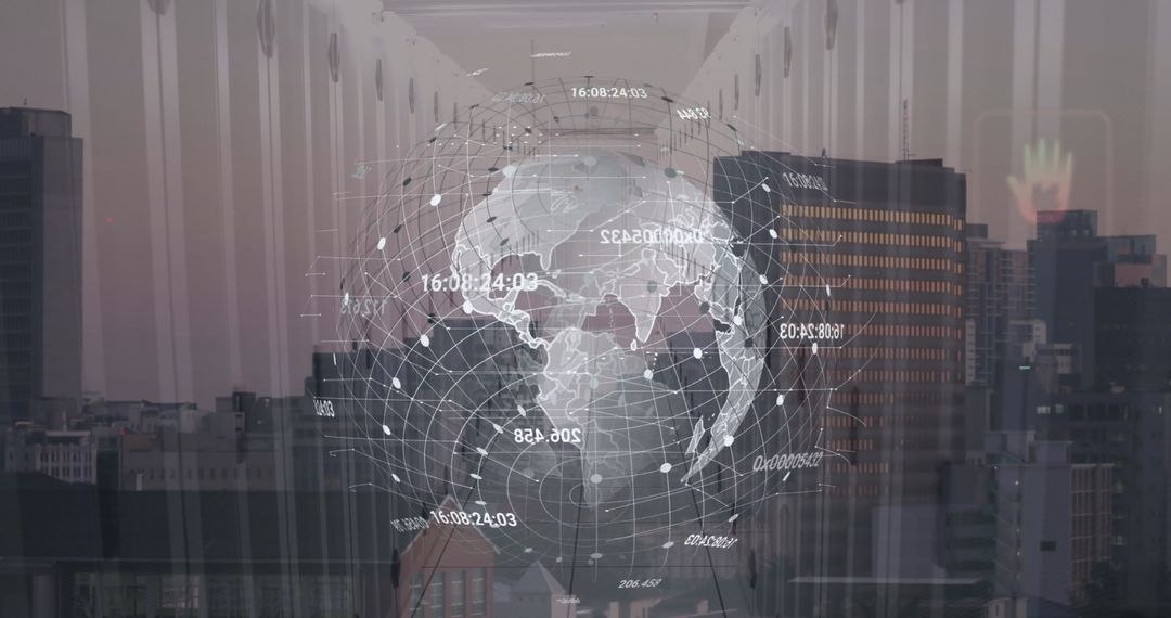 Digital Globe Overlay with Virtual Data on Urban Skyline