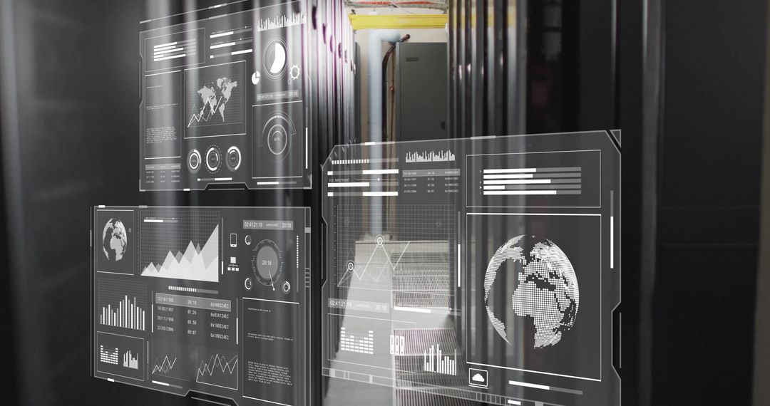 World Data Visualization Display in Modern Server Room Technology Center