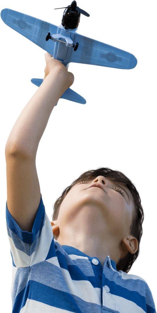 Child Imagining Flight with Transparent Model Airplane