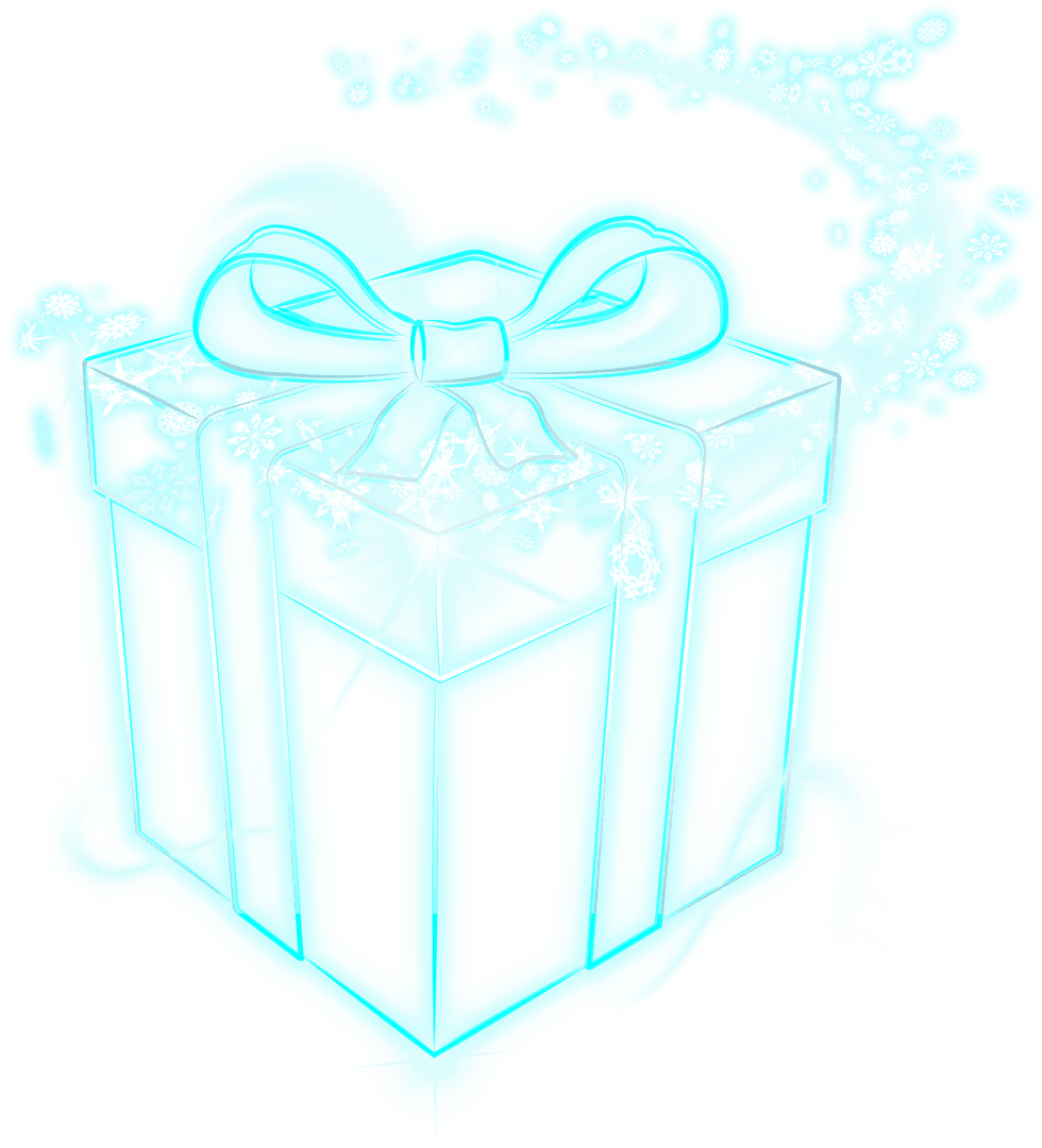 Glowing Blue Gift Box with Magical Sparkles on Transparent Background