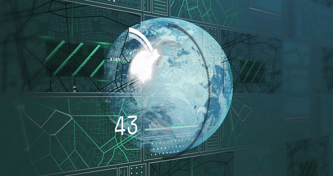 Futuristic Holographic Globe with Digital Navigation Overlay