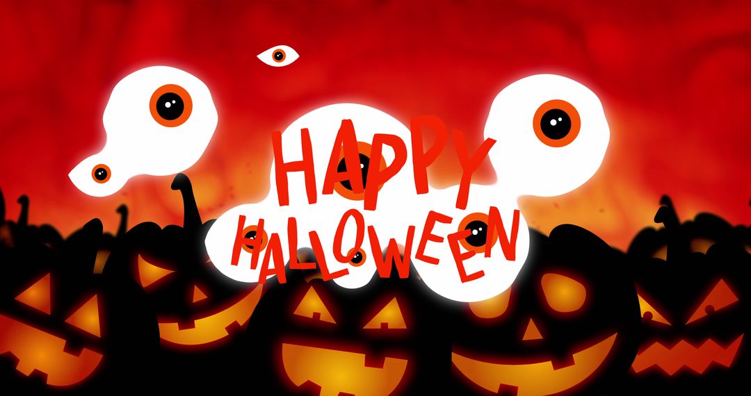 Spooky Halloween Night with Jack O'Lanterns and Eyes