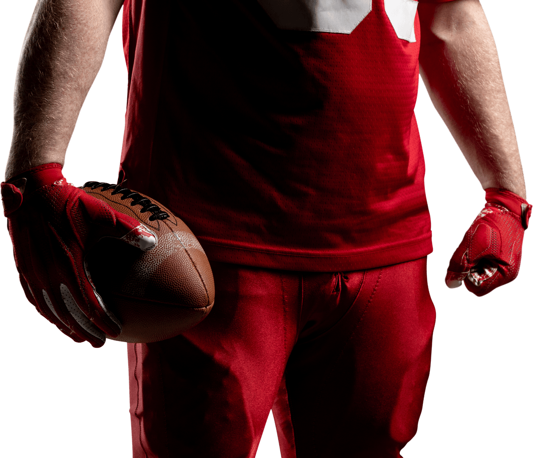 Sports Enthusiast Holding Football Wearing Red Uniform Transparent Background