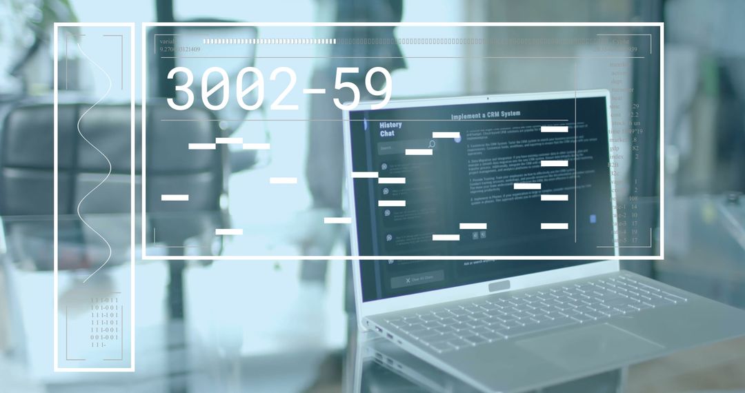 Digital Data Overlay on Laptop in Modern Office Environment