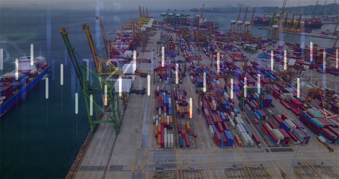 Global Shipping Yard with Digital Data Overlay