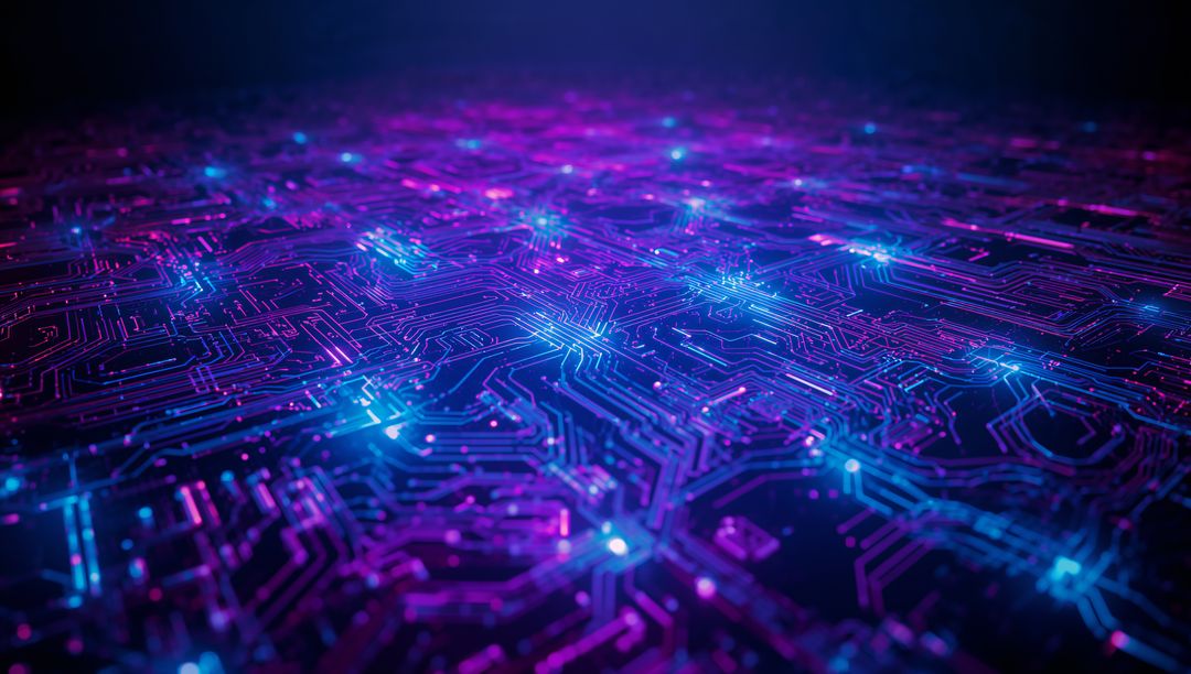 Futuristic Neon Circuit Board with Glowing Digital Pathways