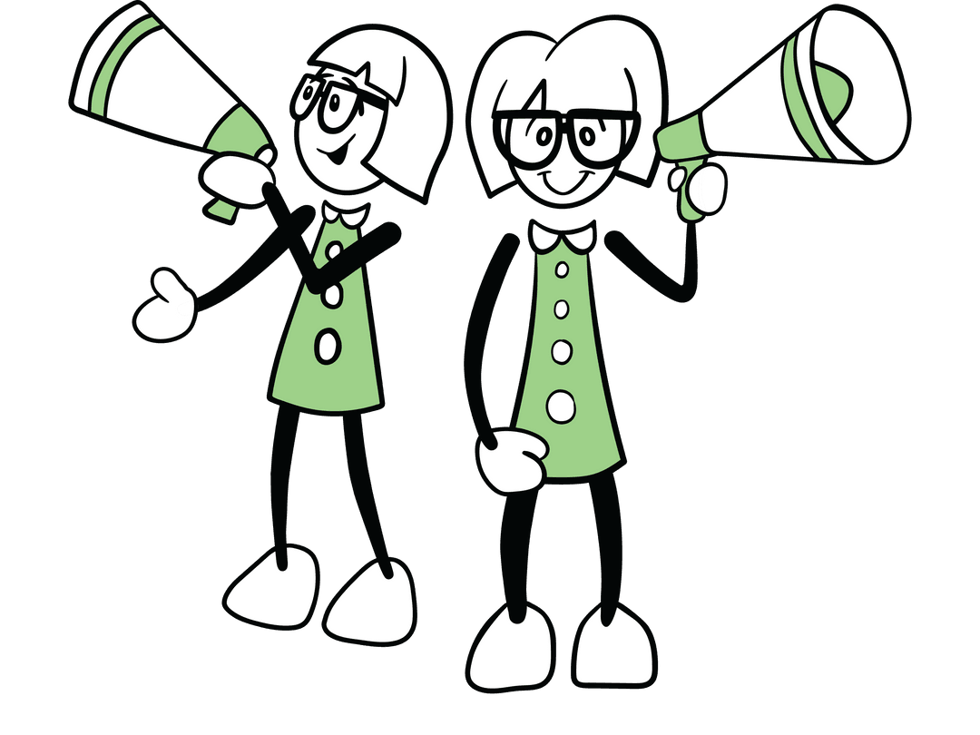 Transparent Cartoon Figures with Megaphones Promoting Concepts