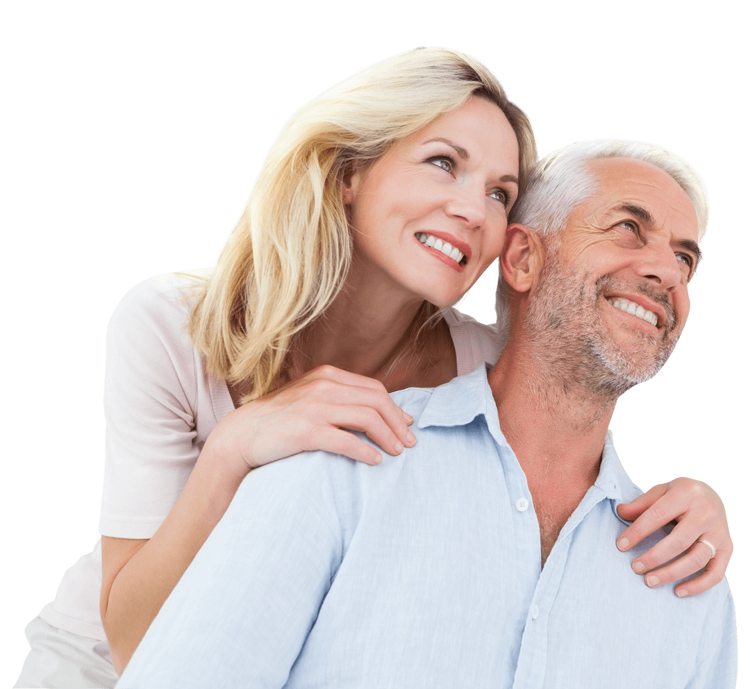 Cheerful Mature Couple Looking Dreamy on Transparent Background